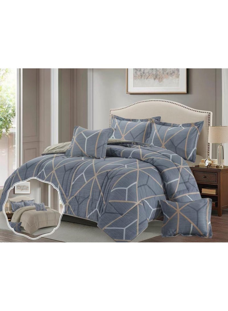 بلو سكاي مفرش سرير نفرين فخم من المايكروفايبر 100% ، غطاء سرير ، قابل للإستخدام على الوجهين، طقم مفارش بحشوة دبل  ، طقم نوم يتكون من 6 قطع ( مفرش بحشوة + شرشف مطاط للمرتبة + واقي مخدة + كيس مخدة + وسادة مربعة + كيس للوسادة المربعة  ) مقاس المفرش 240X260 سم ومقاس المغاط 200x200 سم ( اللون نفس الصورة) - Image 4